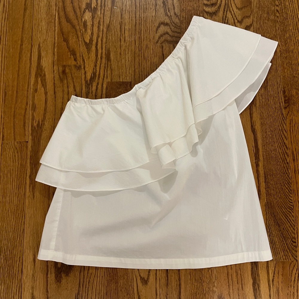 One Shoulder White Ruffled Top